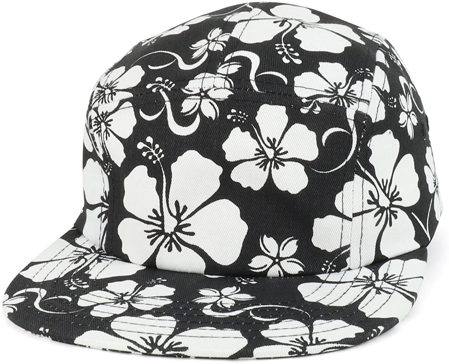 Armycrew Hibiscus Hawaiian Tropical Floral Print 5 Panel Flatbill Racer Cap