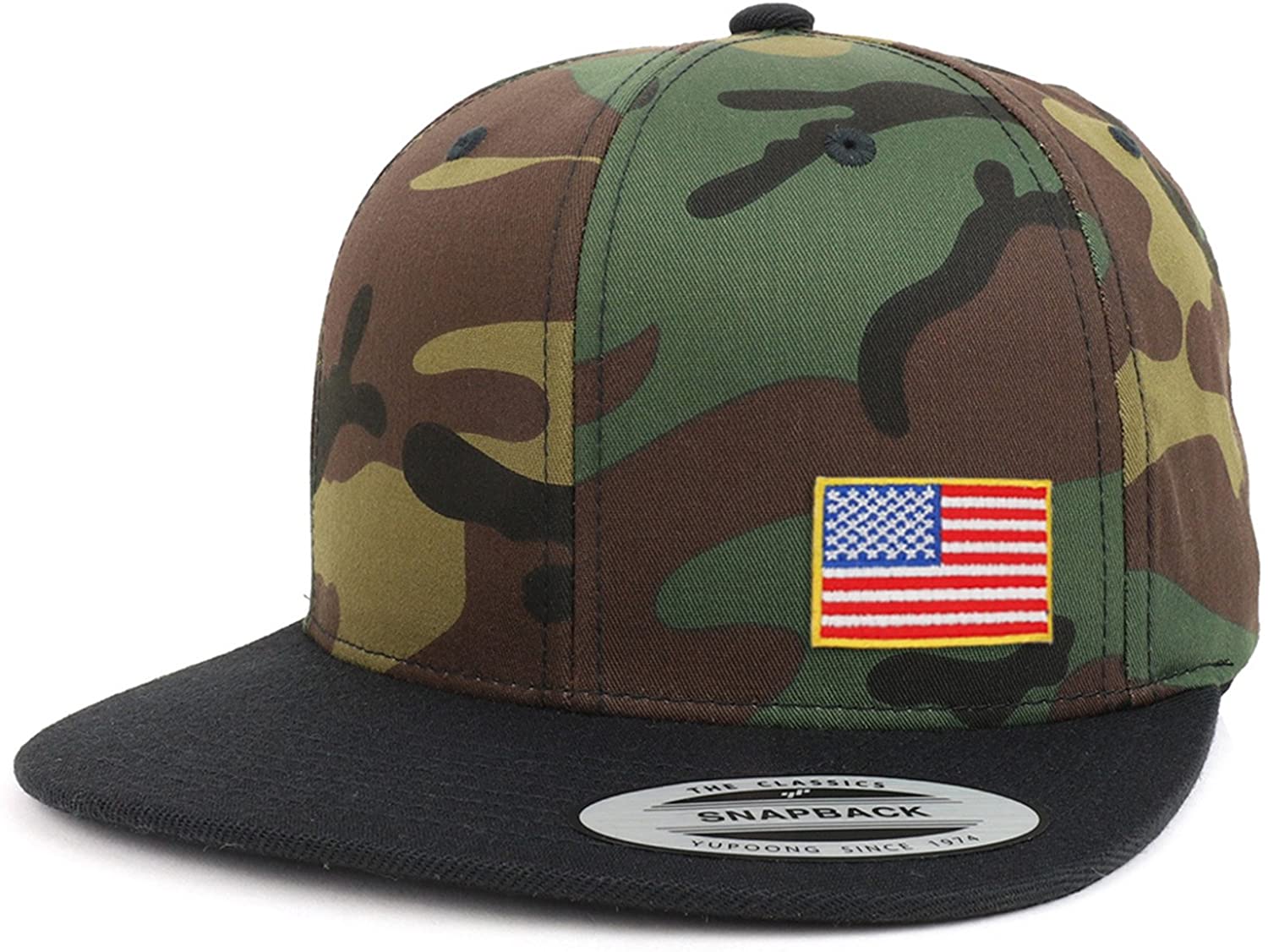 Armycrew Assorted USA Patch Two Tone Camo Black Flatbill Snapback Baseball Cap