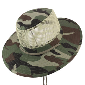 Armycrew Men's Mesh Woodland Camouflage Safari Hat with Chin Cord