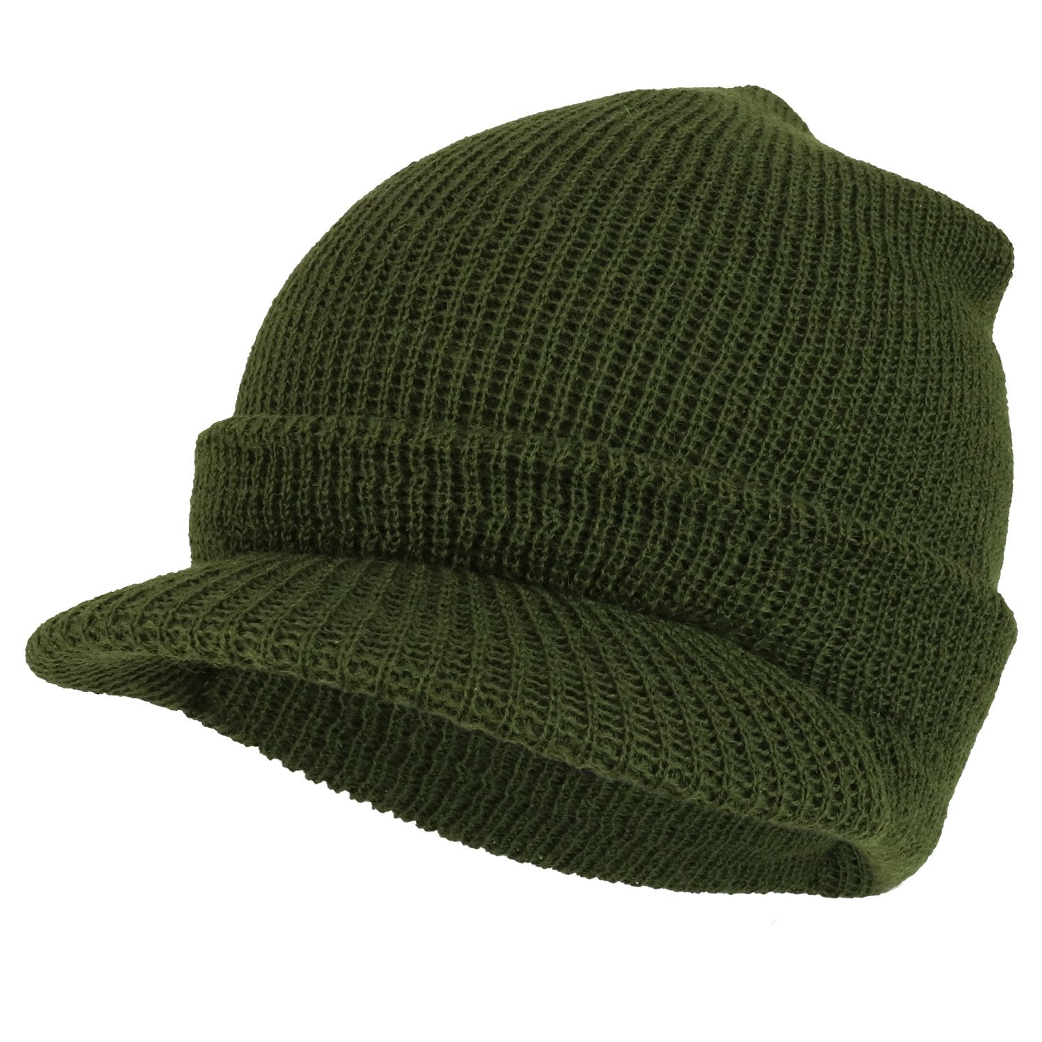 Armycrew Made in USA Government Issue Wool Ribbed Visor Beanie Cap - Black