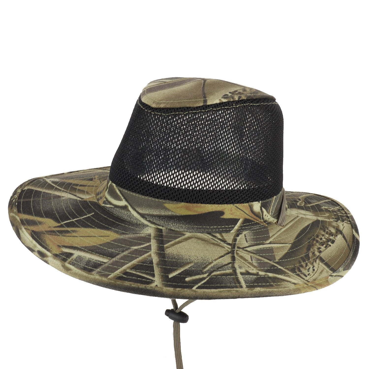 Armycrew Men's Real Tree Camouflage Safari Mesh Hat with Chin Cord