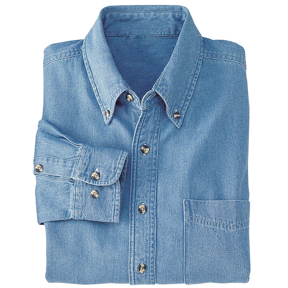 Men's Classic Long Sleeve Button-Down Cotton Denim Shirt