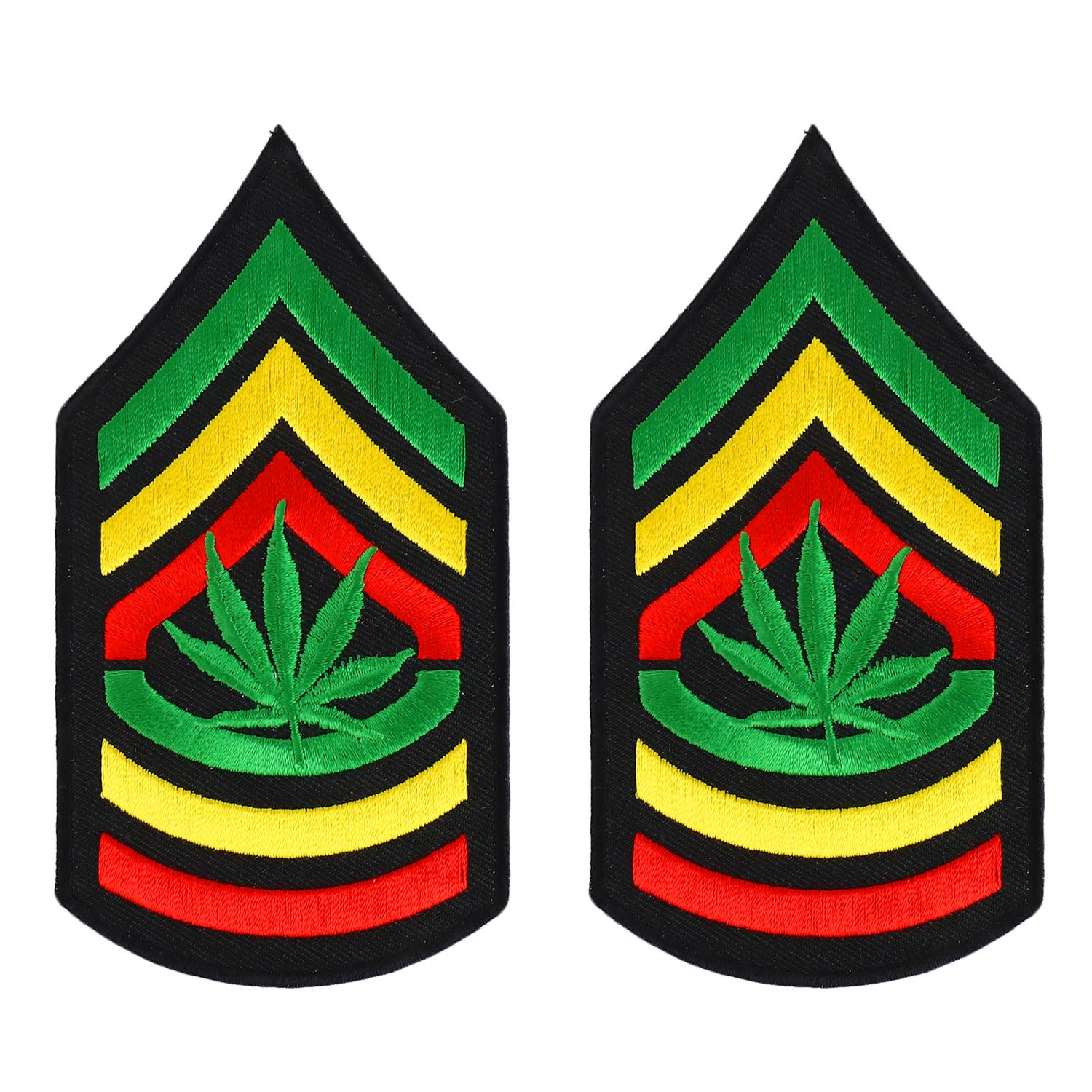Armycrew Sergeant Military RGY Rasta and Embroidered Iron on Patch 2 Pack - Leaf
