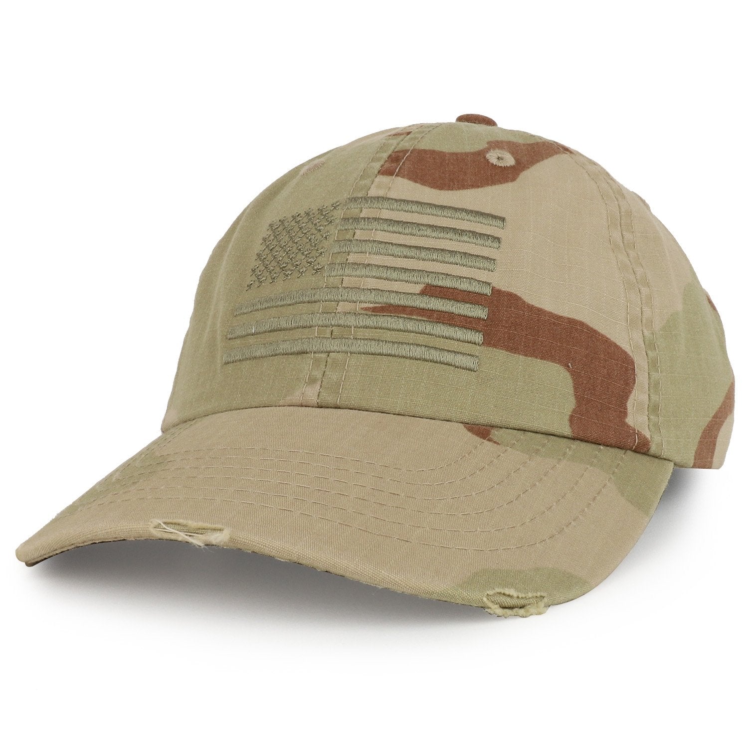Armycrew USA American Flag Embroidered Unstructured Camo Frayed Bill Baseball Cap