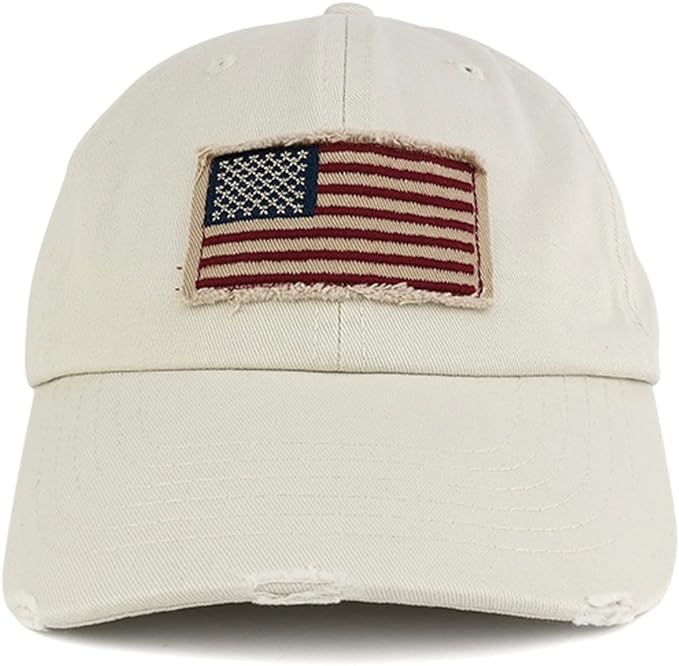 Armycrew Washed Frayed Bill USA American Flag Cotton Twill Baseball Cap