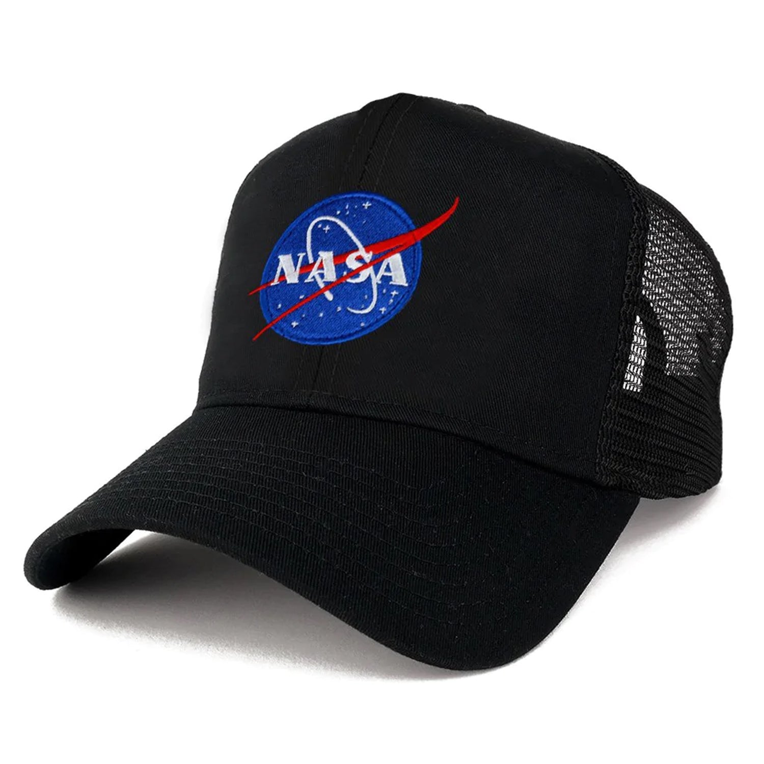 Armycrew XXL Oversize NASA Small Insignia Logo Patch Mesh Back Trucker Baseball Cap - Black