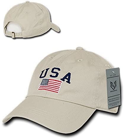 USA and American Flag Embroidered Washed Cotton Adjustable Cap - BLACK