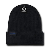 Rapid Dominance Thin Blue Line US American Flag Label Warm Cuff Folded Beanie Hat