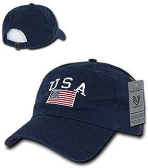 USA and American Flag Embroidered Washed Cotton Adjustable Cap - BLACK
