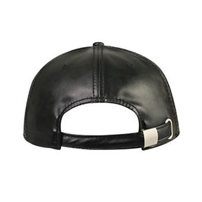 Flat Bill PU Leather Pro Style Adjustable Baseball Cap - Black
