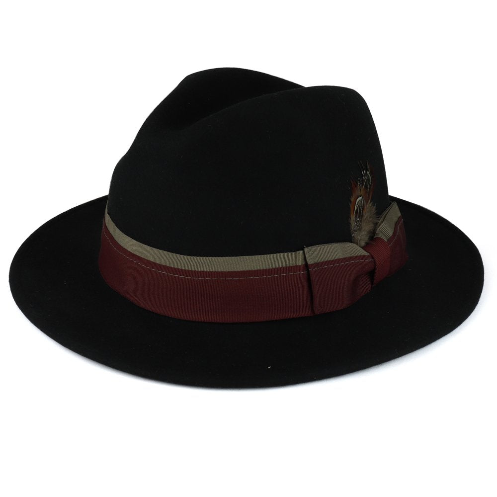 Armycrew XXL Big Size Wool Felt Hat with Feathered Dual Color Hat Band