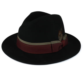 Armycrew XXL Big Size Wool Felt Hat with Feathered Dual Color Hat Band