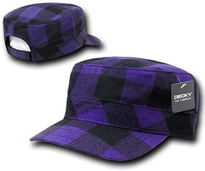 Military BDU Style Plaid Design Flat Top Adjustable Cap