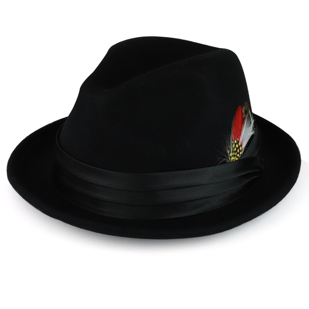 Armycrew XXL Oversized Wool Felt Fedora Hat with Feather Satin Hat Band
