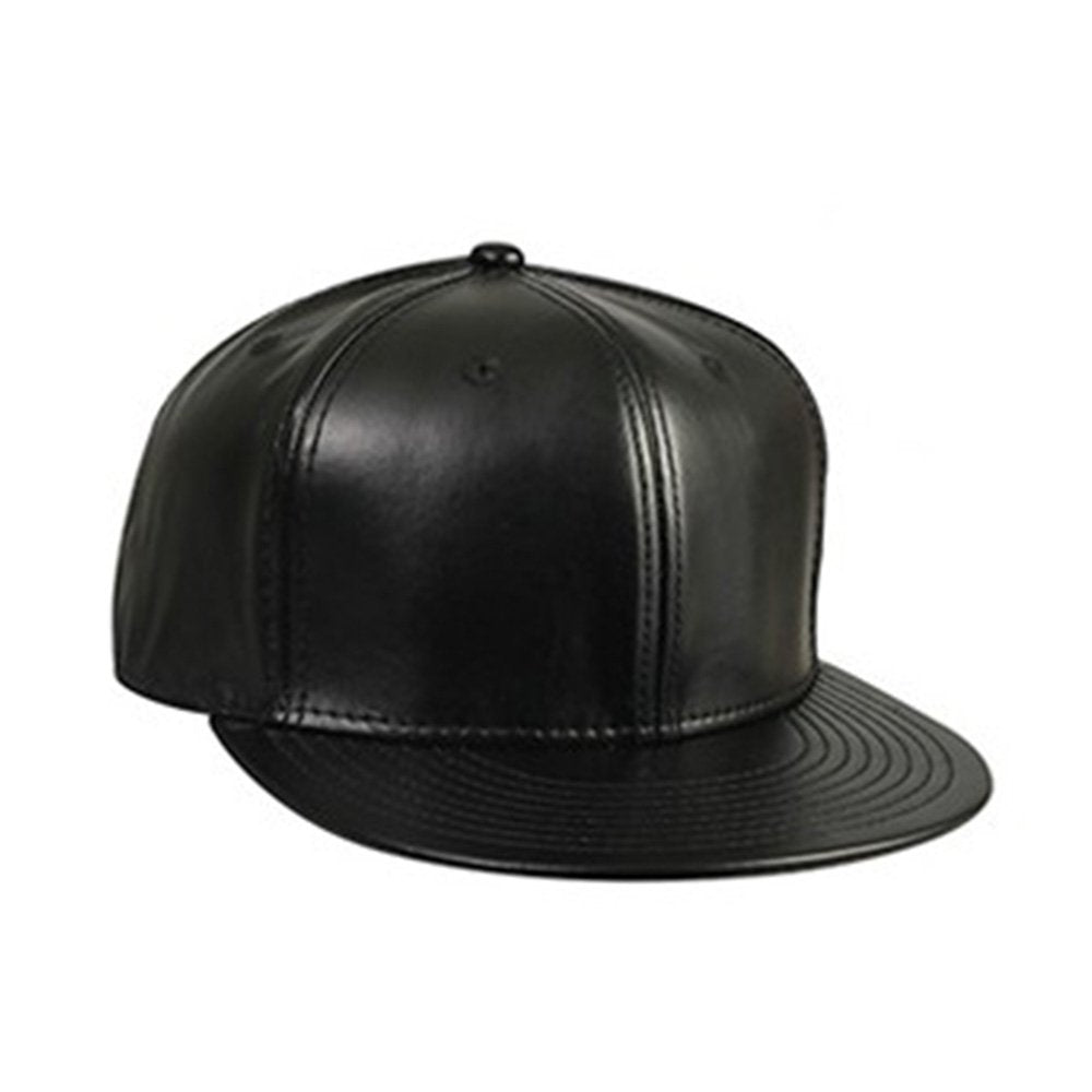 Flat Bill PU Leather Pro Style Adjustable Baseball Cap - Black