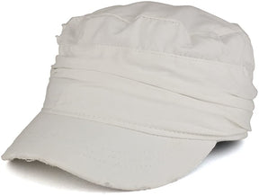 Vintage Frayed Wrinkled Elastic Band Cadet Style Army Cap