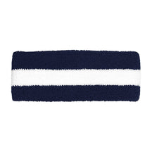 Cotton Terry Cloth Stretchy Stripe Sports Headband - BLUE WHITE