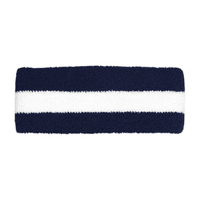 Cotton Terry Cloth Stretchy Stripe Sports Headband - BLUE WHITE