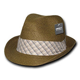 Breathable Lightweight Paper Braid Woven Summer Fedora Hat - Brown - L-XL