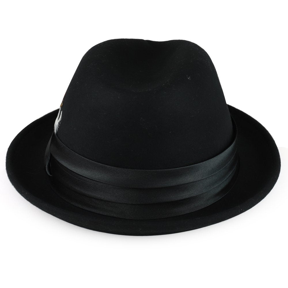Armycrew XXL Oversized Wool Felt Fedora Hat with Feather Satin Hat Band