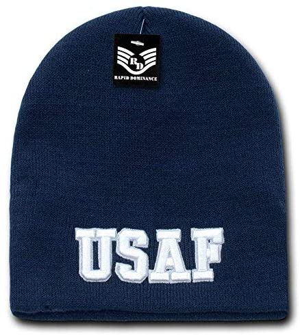Classic Military Embroidered Knit Short Beanie - Air Force Text