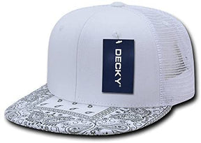 DECKY Paisley Bandana Print Flat Bill Trucker Mesh Snapback Cap - Black Grey