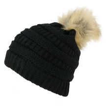 Armycrew Womens Soft Ribbed Faux Fur Pom Pom Beanie Hat