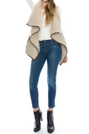 Armycrew Women's Faux Shearling Sherpa Contrast Open Draped Vest