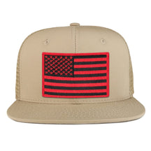 Black Red American Flag Iron on Patch Flat Bill Ripstop Trucker Mesh Cap