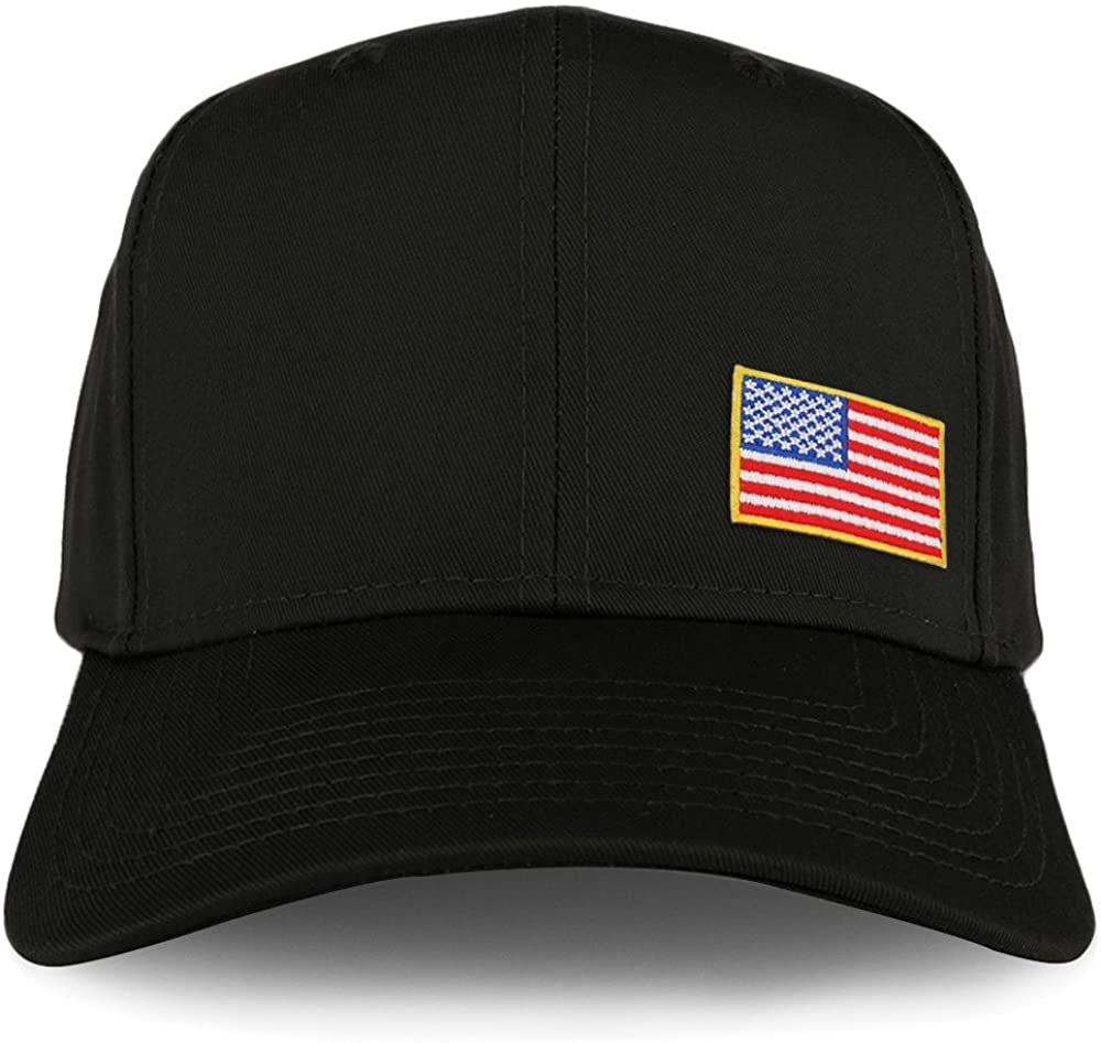 Armycrew XXL Oversize USA Small Side Flag Iron On Patch Solid Baseball Cap - Black