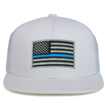 Armycrew Youth Kid's Thin Blue Line American Flag Patch Flat Bill Snapback Trucker Cap