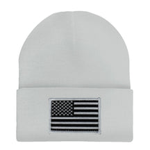 Made in USA - Black White American Flag Embroidered Patch Long Cuff Beanie