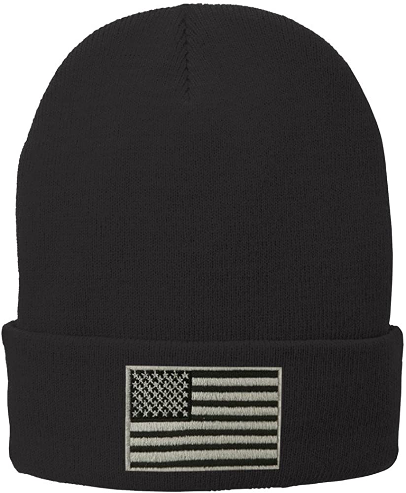 Armycrew Subdued Grey USA American Flag Embroidered Winter Cuff Long Beanie