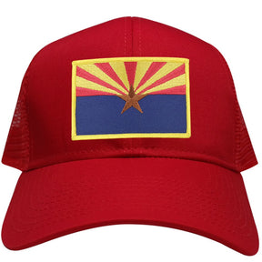 Arizona Home State Flag Embroidered Iron on Gold Border Patch Snapback Mesh Trucker Cap