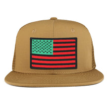 Red Green Black American Flag Iron on Patch Flat Bill Ripstop Trucker Mesh Cap
