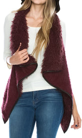 Armycrew Women's Faux Shearling Sherpa Contrast Open Draped Vest
