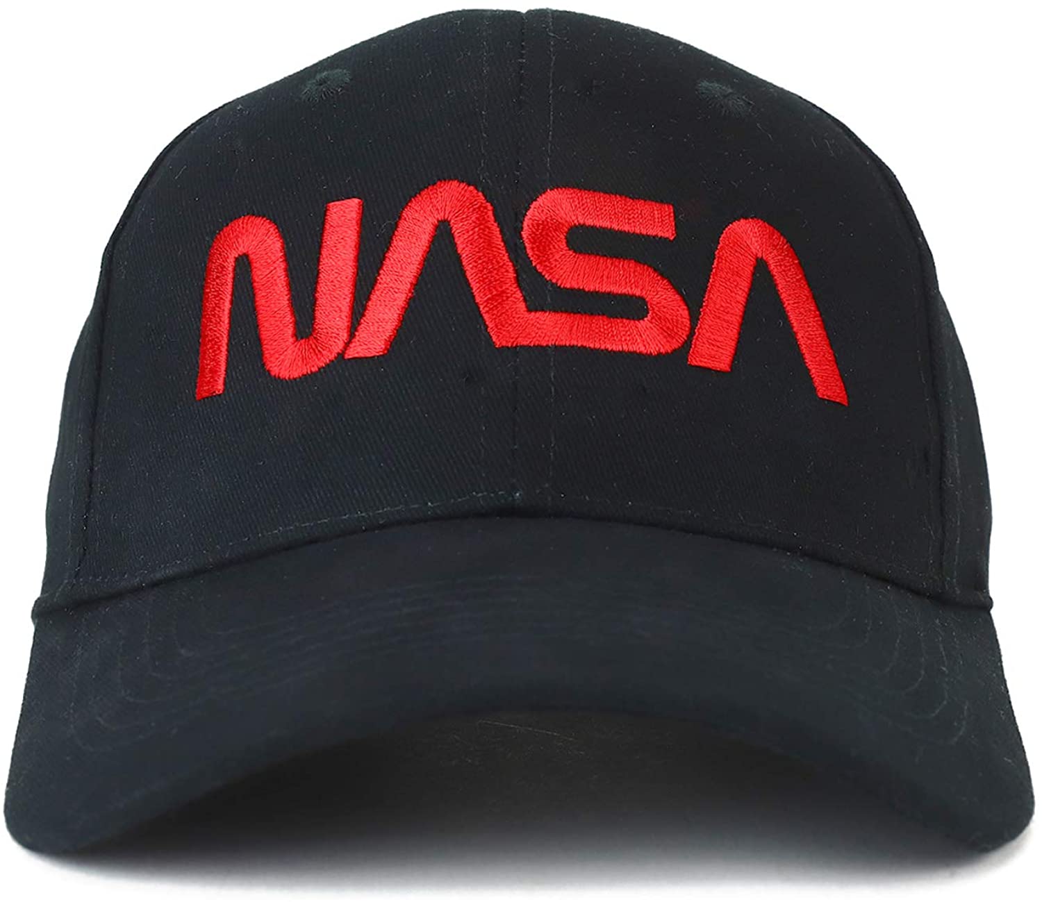 Armycrew NASA Worm Red Text Embroidered Deluxe Brushed Cotton Baseball Cap