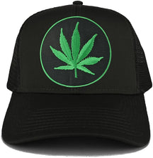 Marijuana Leaf Circle Iron on Patch with Green Border Adjustable Trucker Cap