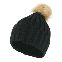 Women's Ribbed Faux Fur Pom Pom Cuff Winter Beanie Hat