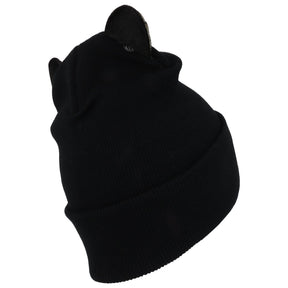 Armycrew Rhinestone Cat Ear Long Cuff Beanie with Nose Whisker Embroidery