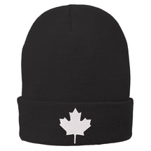 Canada Maple Leaf Embroidered Winter Cuff Long Beanie - White Flag