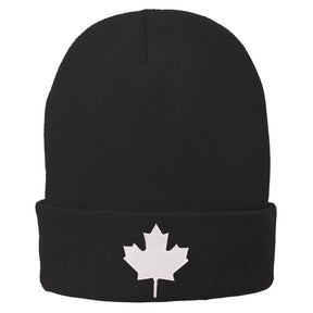 Canada Maple Leaf Embroidered Winter Cuff Long Beanie - White Flag