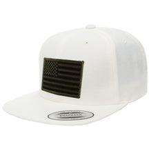 Flexfit USA American Flag Embroidered Flat Bill Snapback Cap - White