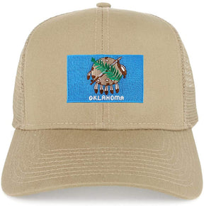 Armycrew New Oklahoma Home State Flag Embroidered Patch Mesh Trucker Cap - Khaki