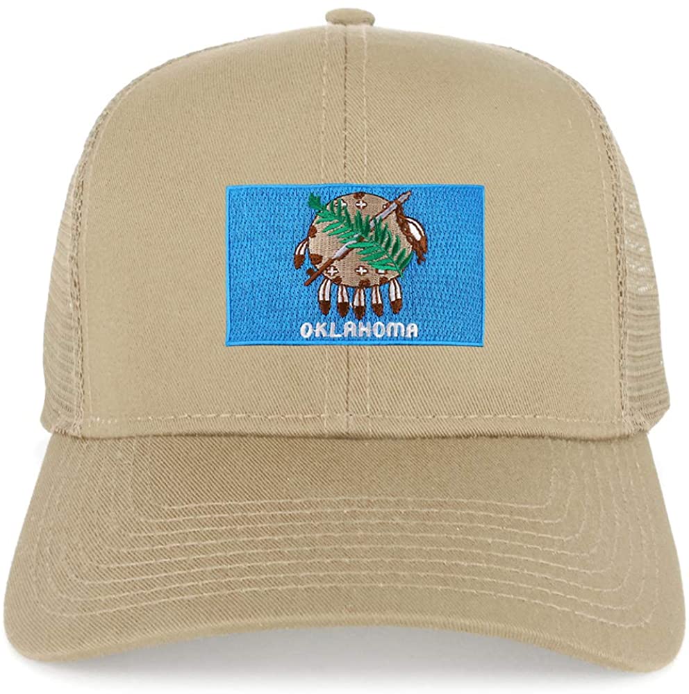 Armycrew New Oklahoma Home State Flag Embroidered Patch Mesh Trucker Cap - Khaki