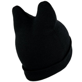Pussyhat Women's Warm Cat Ear Folded Beanie Hat - Black