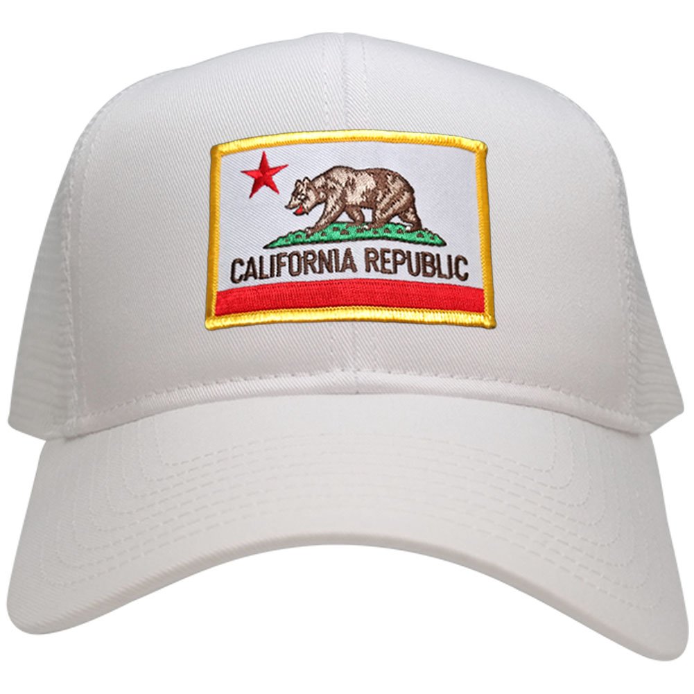 California Republic Embroidered Gold Border Iron On Patch Adjustable Mesh Trucker Cap