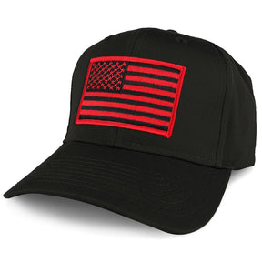 Armycrew XXL Oversize Black Red USA American Flag Patch Solid Baseball Cap