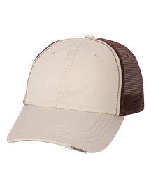 Organic Cotton Washed Mesh Cap with Frayed Bill - Black Black