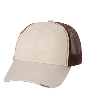Organic Cotton Washed Mesh Cap with Frayed Bill - Black Black
